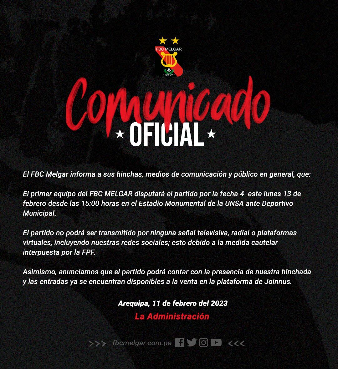 Melgar vs. Deportivo Municipal por la Liga 1 no será transmitido por televisión. Foto: Melgar