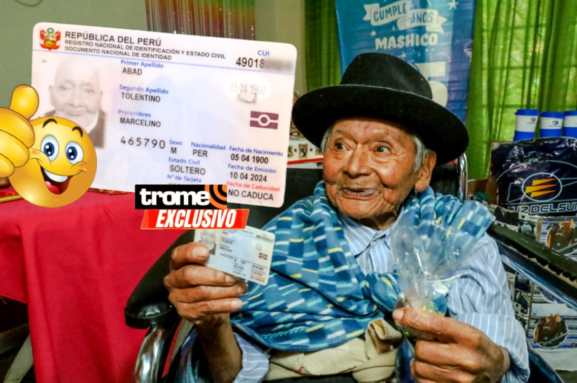 Don Marcelino Abad, 'Mashico' , el más longevo del Perú. Pasó más de cien años viviendo solito y cultivando la tierra. Ahora recibe cariño en casa hogar 'Mis abuelitos'. (Isabel Medina / Foto compos. Trome /Pensión 65).