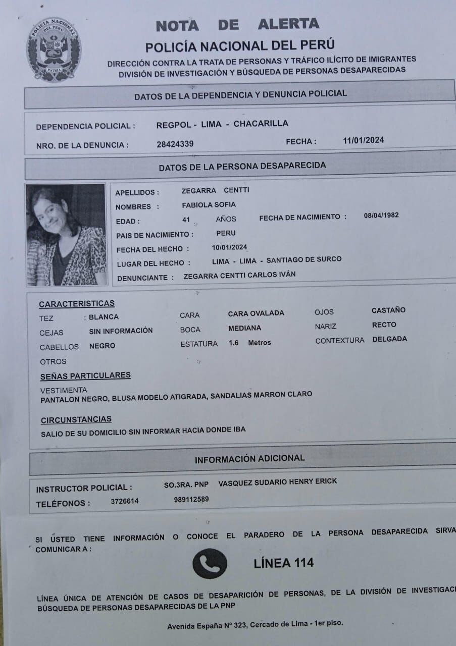 Buscan a Mujer de 41 años que desapareció en Surco