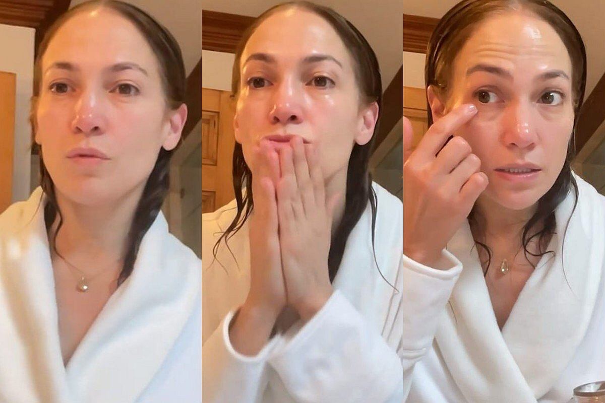 Jennifer Lopez se mostró con el rostro lavado, en bata de baño y detallando cada paso de su rutina de belleza matutina. (Foto: @jlo / Instagram)
