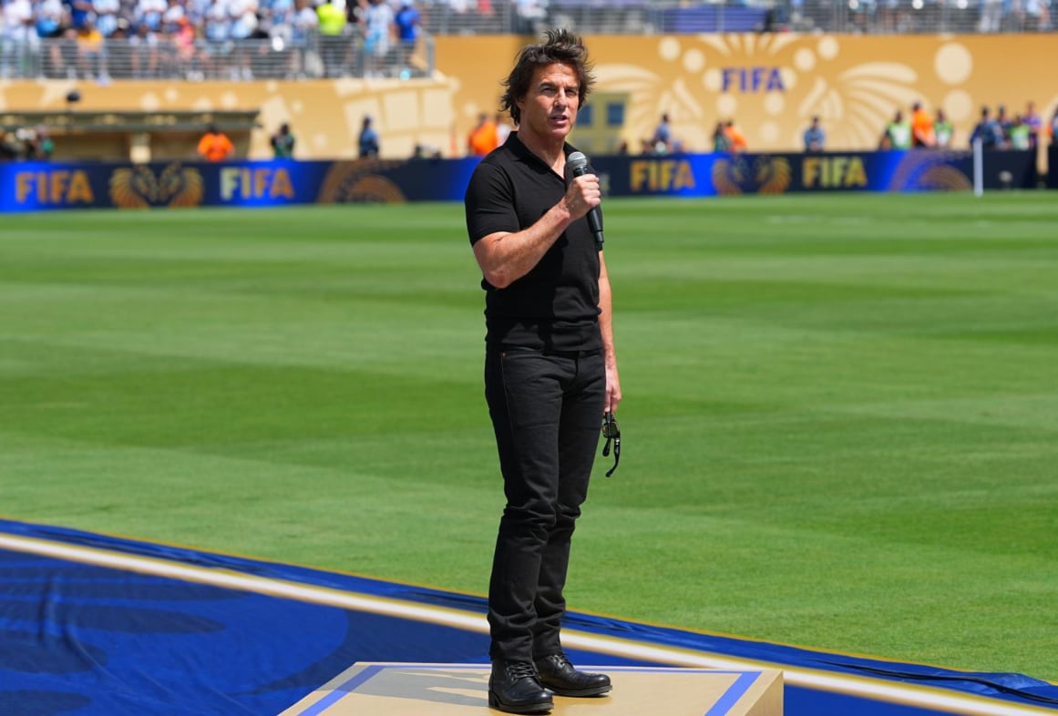 Tom Cruise dio una palabras en la final del Mundial 2026.Foto: AFP.