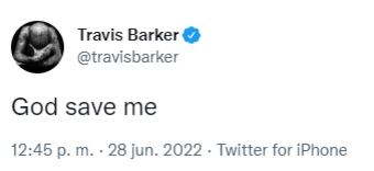 El mensaje que puso Travis Barker en su cuenta de Twitter. (Foto: @travisbarker / Twitter)
