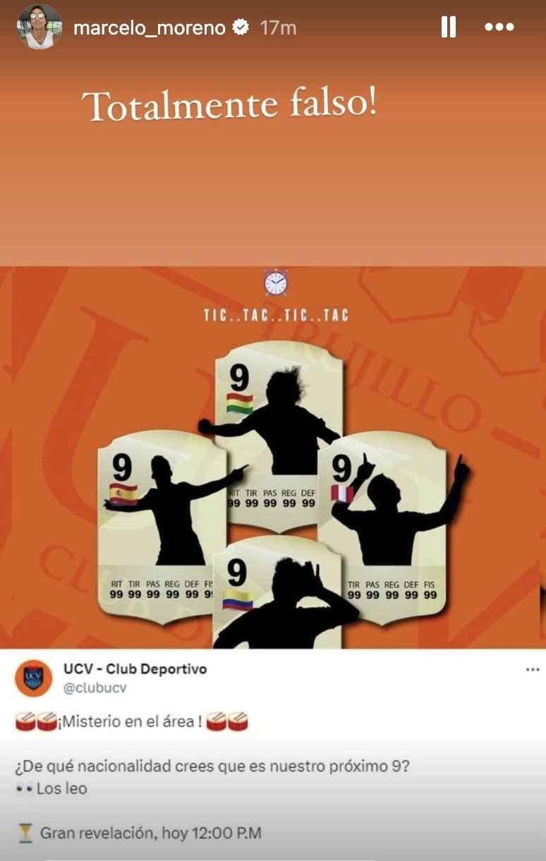 Publicación fue compartida por delantero que renunció a la selección de Bolivia (@marcelo_moreno)
