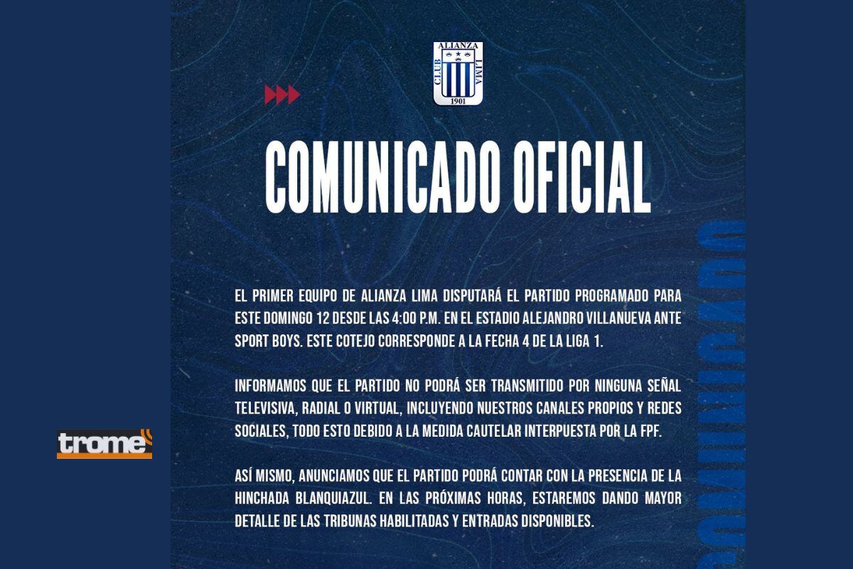 Comunicado de Alianza Lima (@clubaloficial)