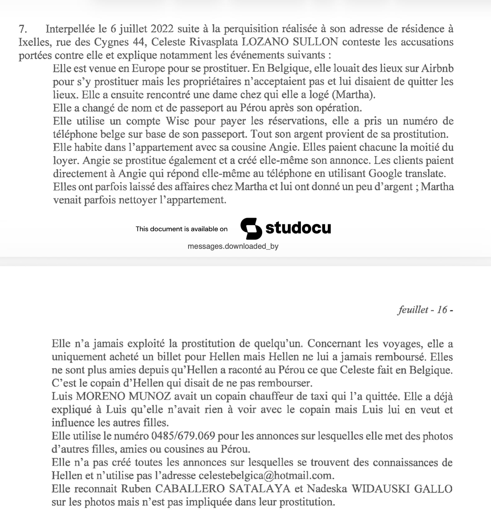 Nadeska Widausky figura en un expediente judicial en Bélgica sobre prostitución.