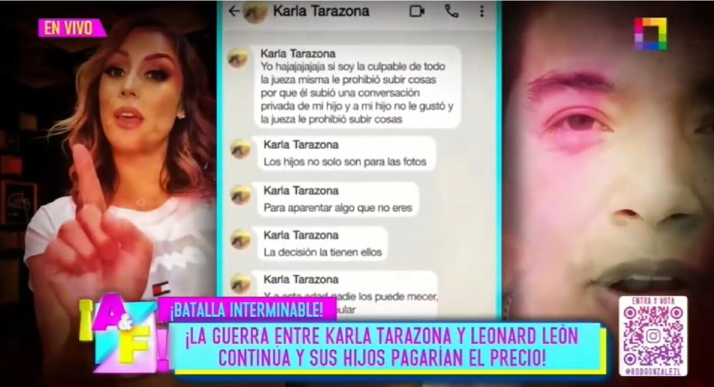 Karla Tarazona explica que jueza es quien le prohibió a Leonard León que suba fotos con sus hijos.