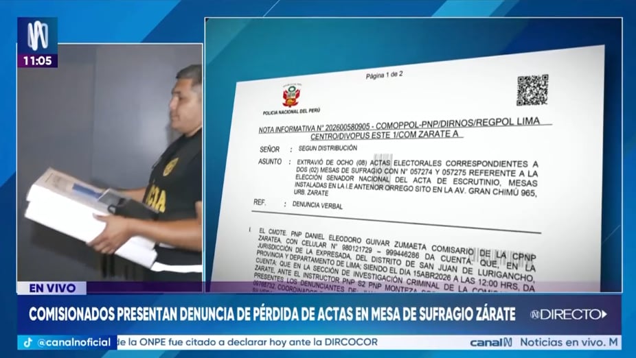 Denuncian pérdida de 8 actas electorales en comisaría de San Juan de Lurigancho.