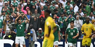 Mexico's forward #09 Raul Jimenez celebrates scoring his team's second goal during the 2026 World Cup Group A football match between Mexico and South Africa at the Mexico City Stadium in Mexico City on June 11, 2026. (Photo by Yuri CORTEZ / AFP)