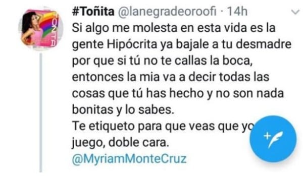 El pleito entre Toñita y Myriam se revivó hace meses, cuando la cantante tildó de "hipócrita" a su excompañera (Foto: Toñita/Twitter)