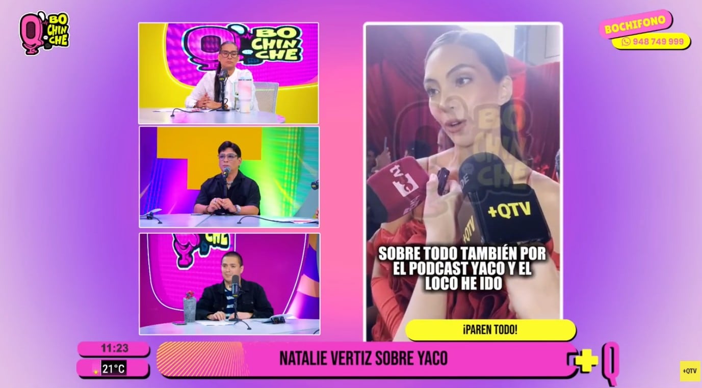 Natalie Vértiz feliz por el pódcast de Yaco Eskenazi y el 'loco'.