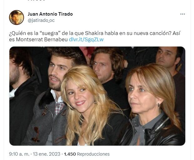 Gerard Piqué, Shakira y Montserrat Bernabeu (Foto: jatirado_oc/Twitter)