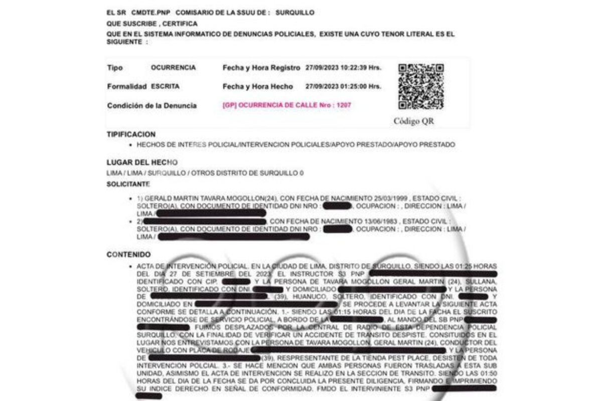 Ocurrencia policíal detalla que jugador no pasó control de alcoholemia (@rpp)le