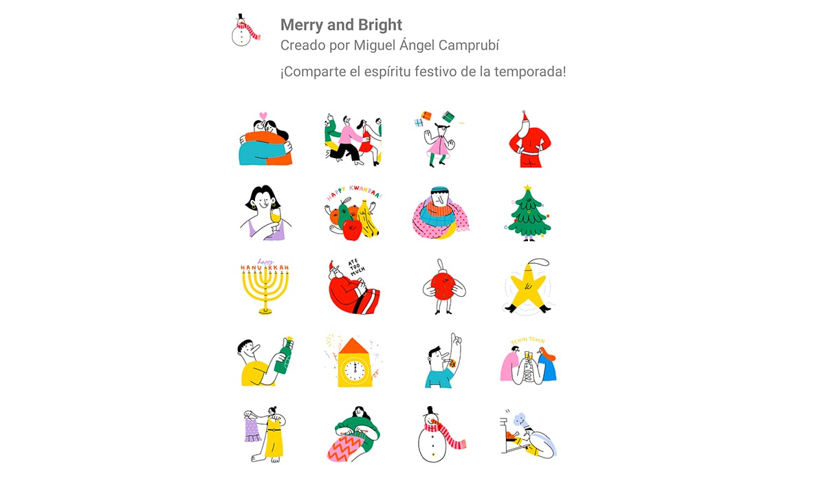 Así es el pack de stickers de WhatsApp por Navidad: Merry and Bright. (Foto: WhatsApp)