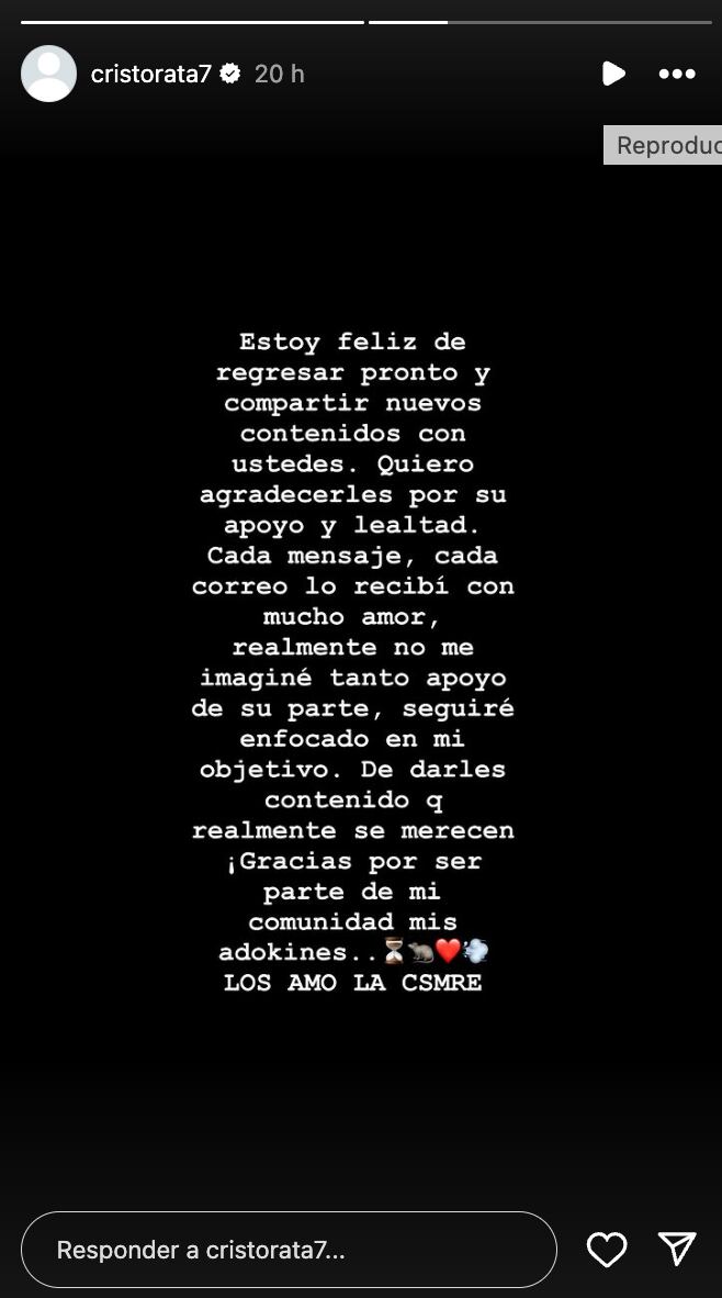 Cristorata anuncia su regreso