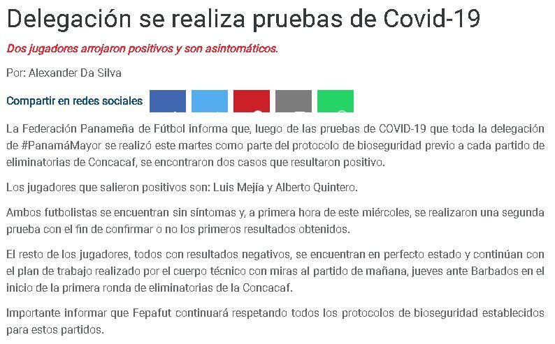Federación de Panamá reveló que Alberto Quintero tiene coronavirus. (Captura: Federación Panameña de Fútbol)