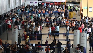 Baldosa se cae del techo, al lado del patio de comidas, del aeropuerto Jorge Chávez y provoca preocupación en los pasajeros