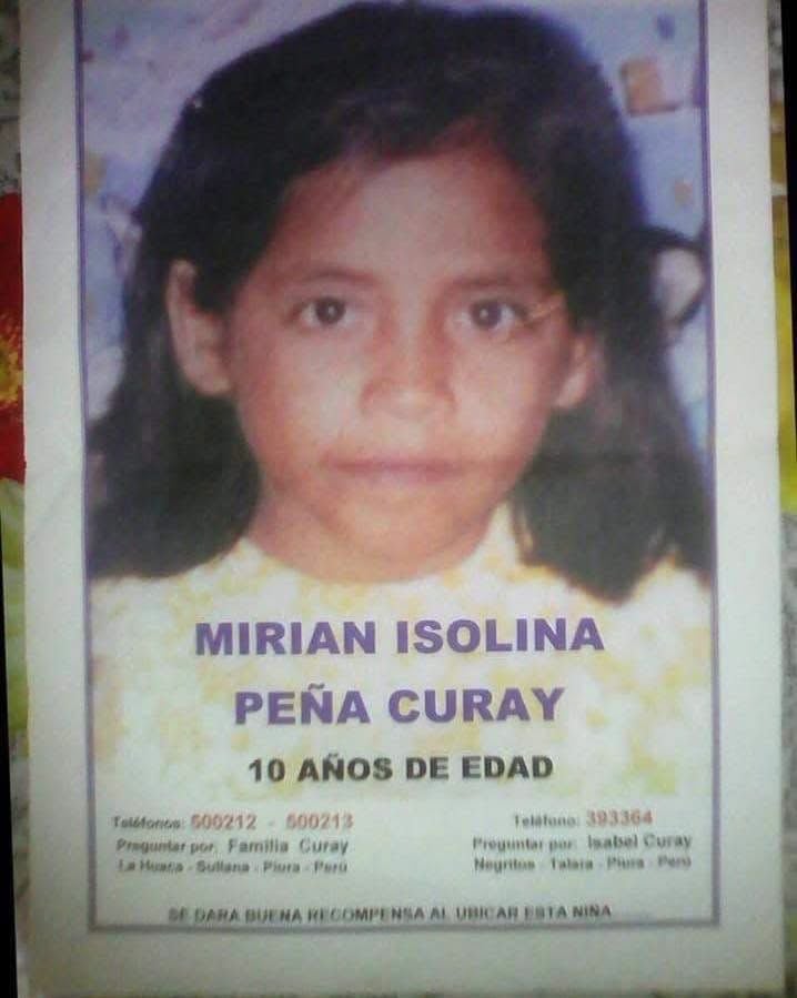 Mirian Isolina Peña Curay desapareció cuando tenía solo 10 años.