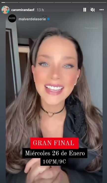 Carolina Miranda invitó a los fanáticos de Malverde a ver el capítulo final de la serie. (Foto: Carolina Miranda / historia de Instagram)