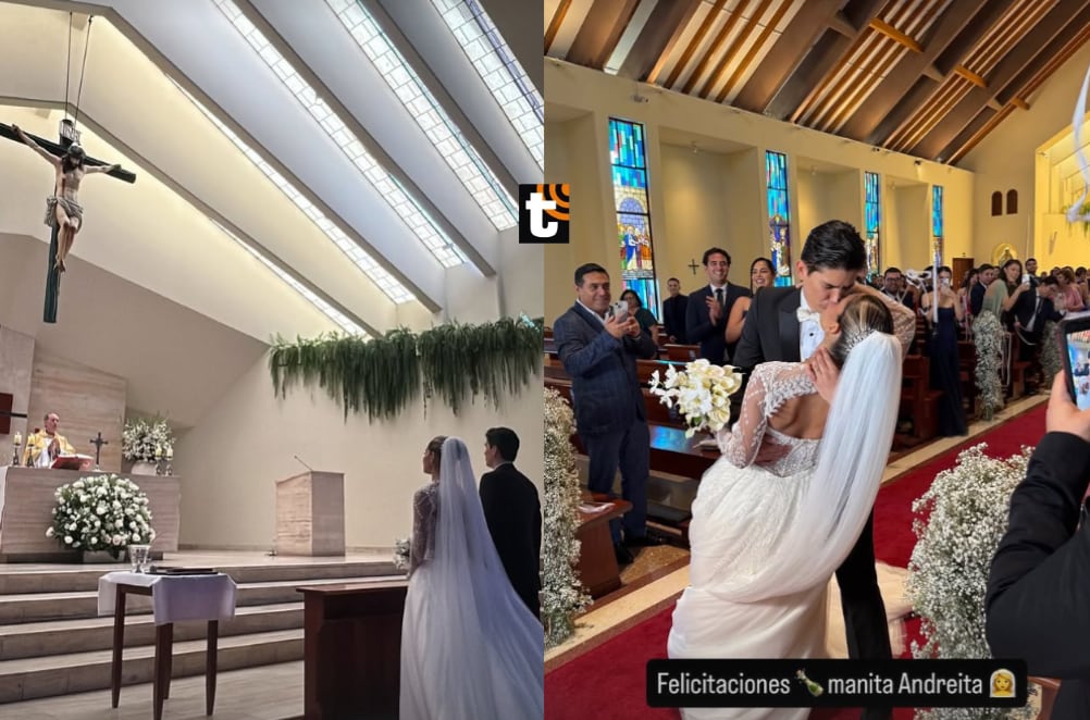 Andrea Arana lució radiante el día de su boda religiosa con un hermoso vestido de novia.