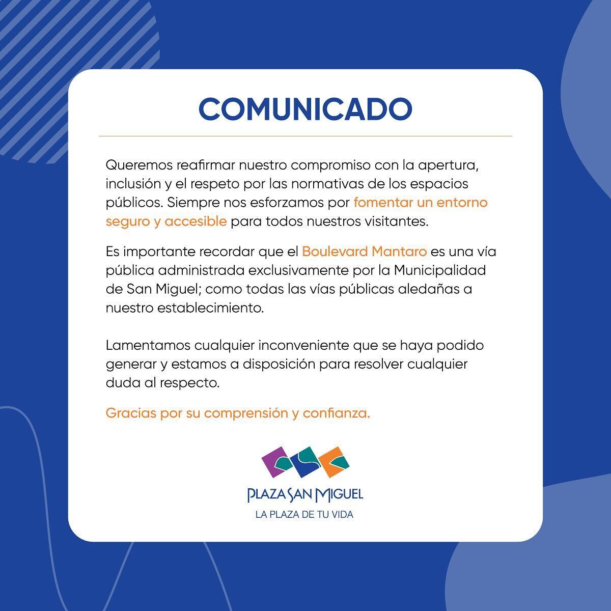 Comunicado Plaza San Miguel
