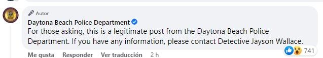 Respuesta del Departamento de Policía de Daytona Beach (Foto: Departamento de Policía de Daytona Beach/Facebbok)