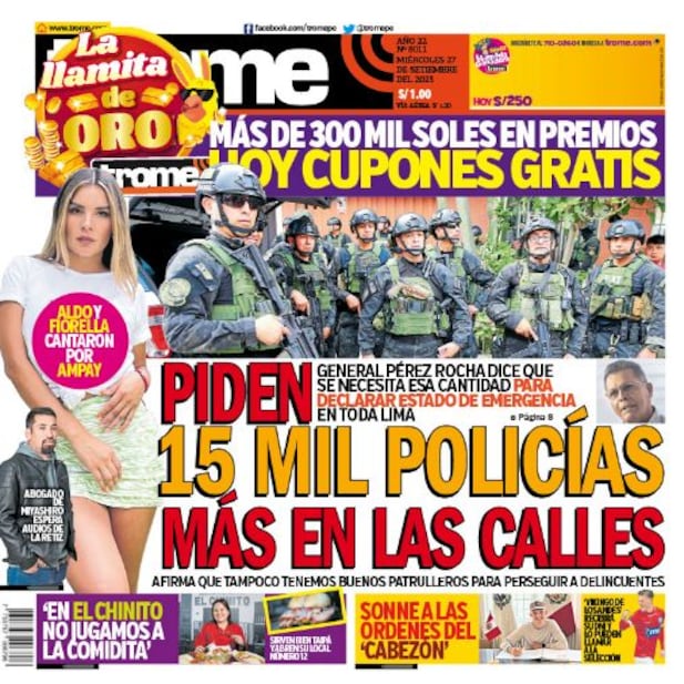 Portada impresa de Trome del miércoles 27 de septiembre