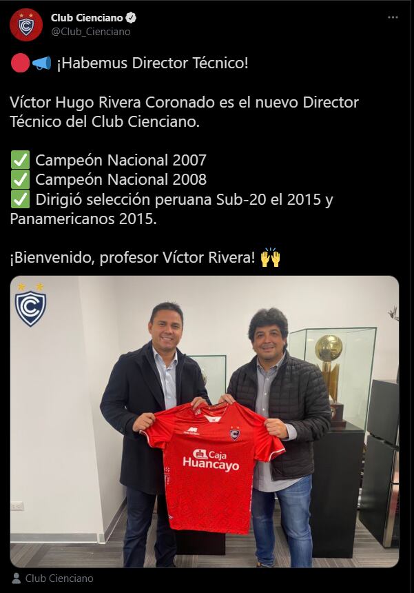 Víctor Rivera es nuevo DT de Cienciano (Captura)