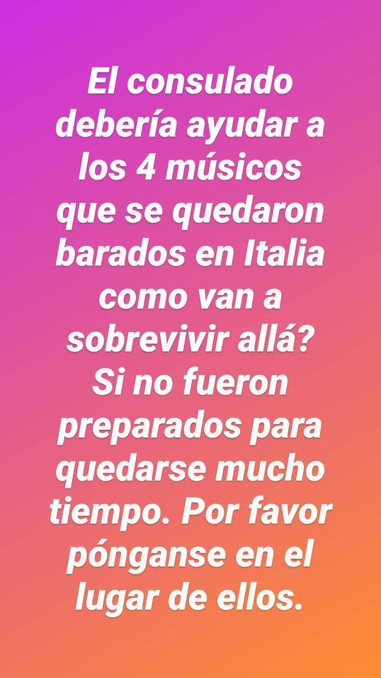 Olenka Cuba pide ayuda para los cuatro músicos. (Foto: Instagram)