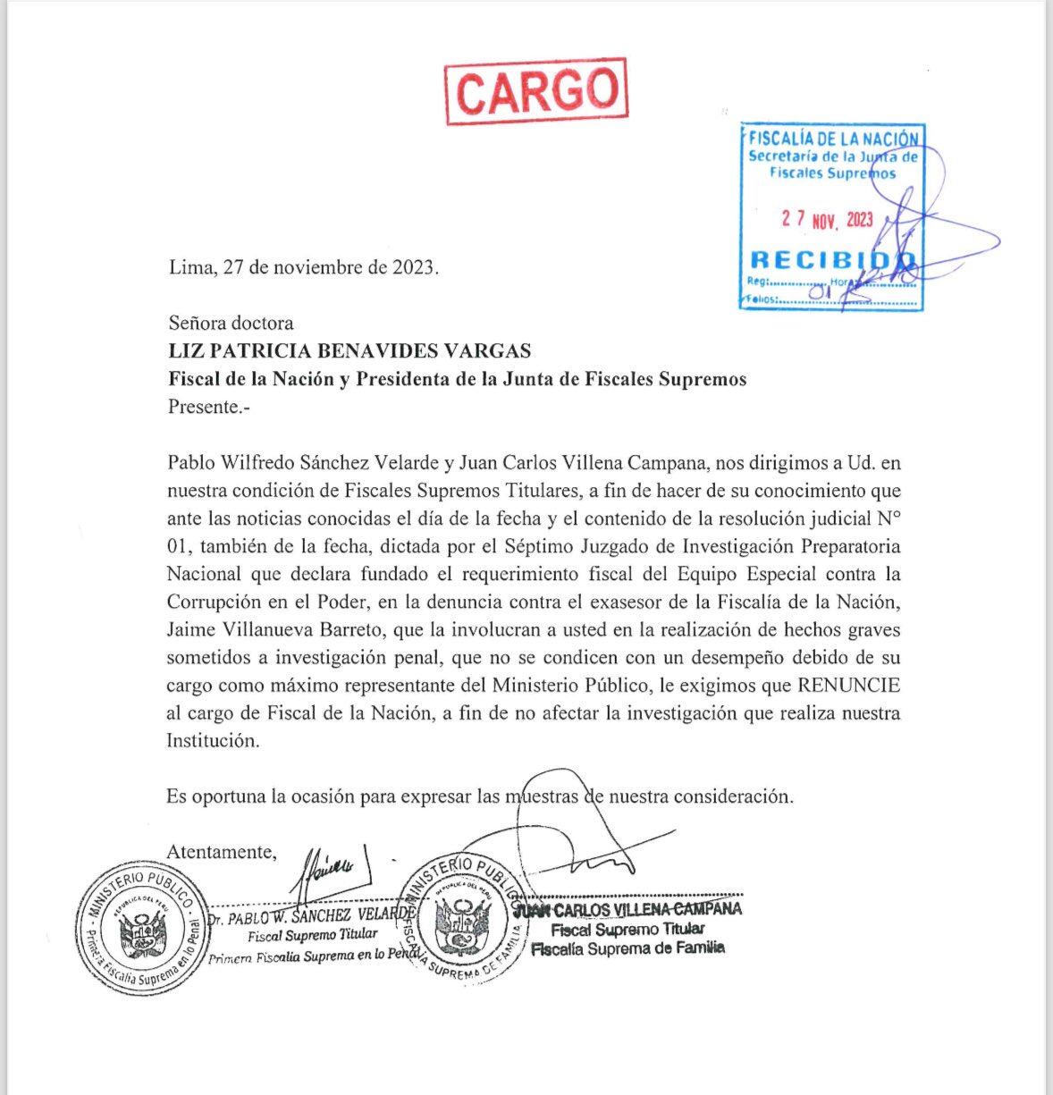 Junta de fiscales supremos pide la renuencia de Patricia Benavides.