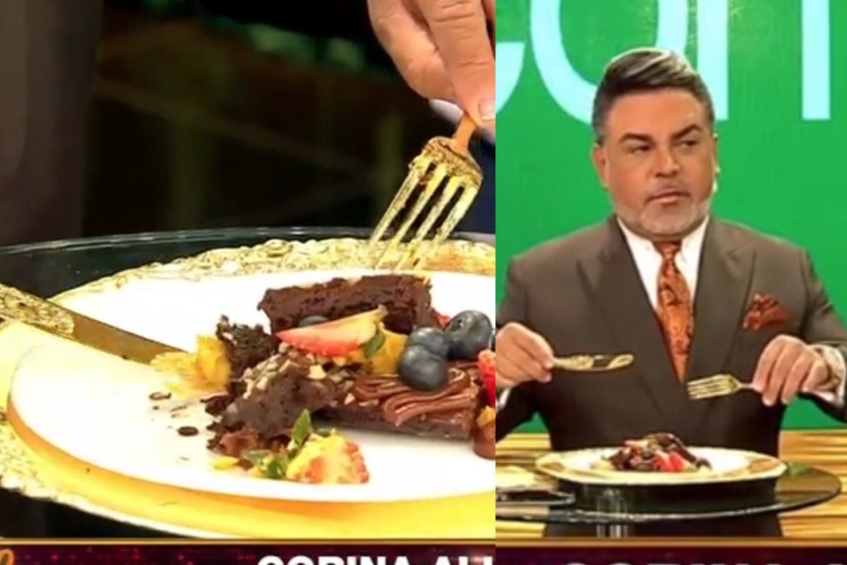 Con estos finos cubiertos Versace, Andrés Hurtado se comió un brownie. (Captura Porque hoy es sábado con Andrés)