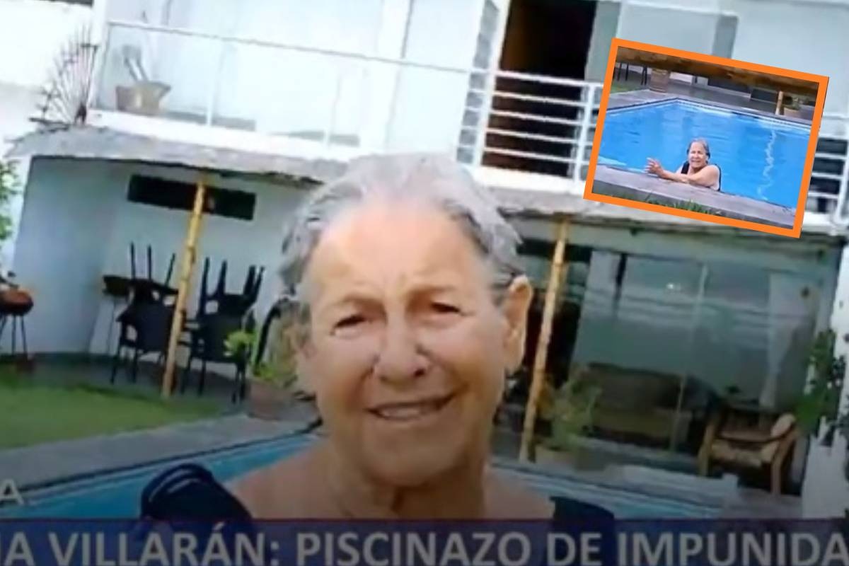 Susana Villarán fue captada disfruntando del sol en piscina. (Captura Panorama)