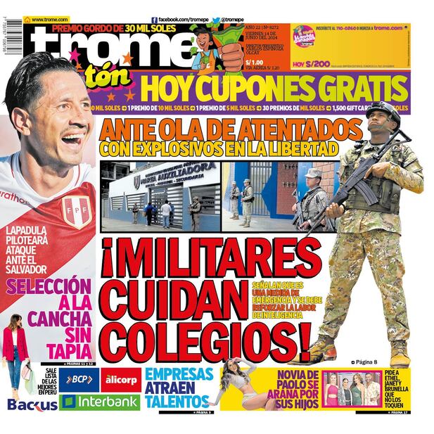 Portada Trome: ¡Militares cuidan colegios!