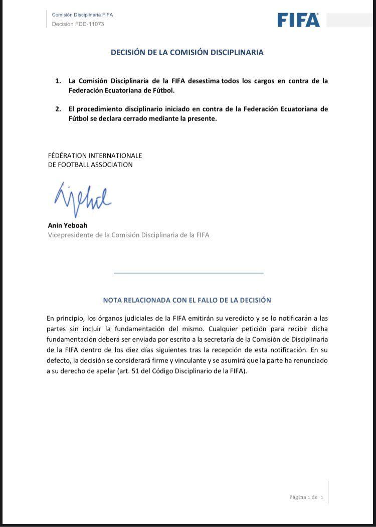 La FIFA ha desestimado la denuncia de Chile sobre el caso Byron Castillo.