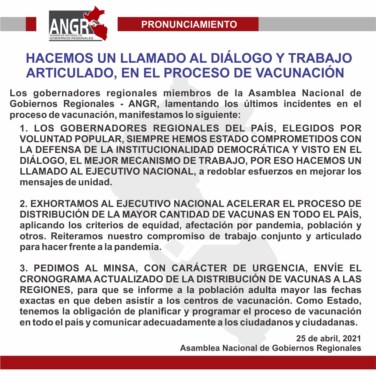comunicado de la ANGR (Foto: ANGR)