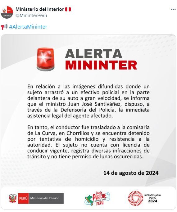 Comunicado del Ministerio del Interior