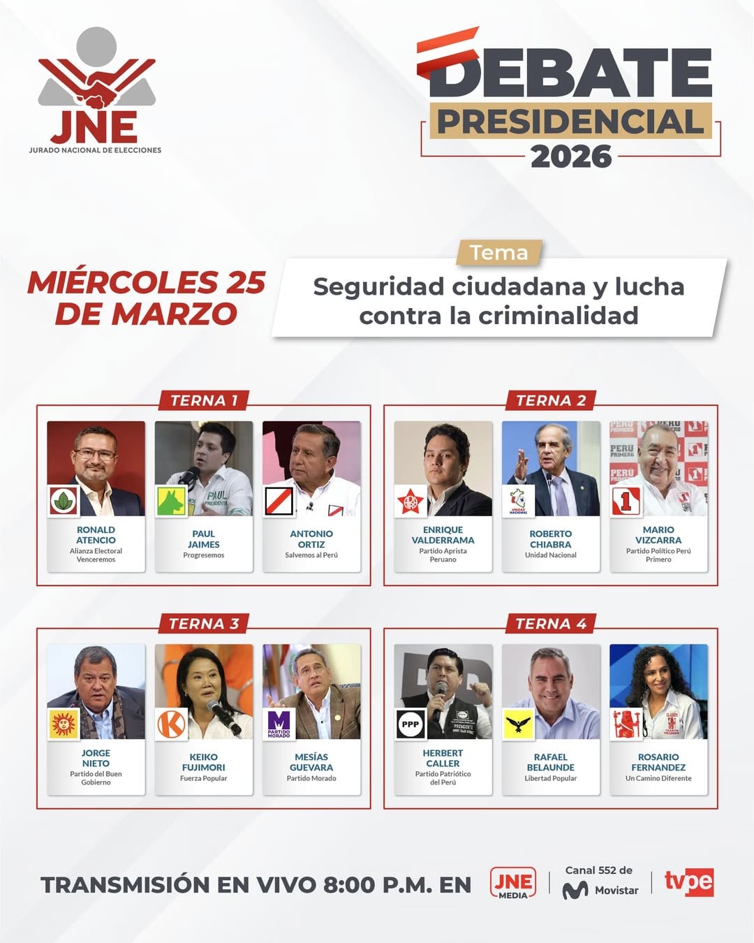 Hoy se lleva a cabo el tercer debate presidencial. (JNE)