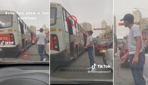 Pasajero de bus arroja cáscara de plátano por la ventana y joven se la devuelve