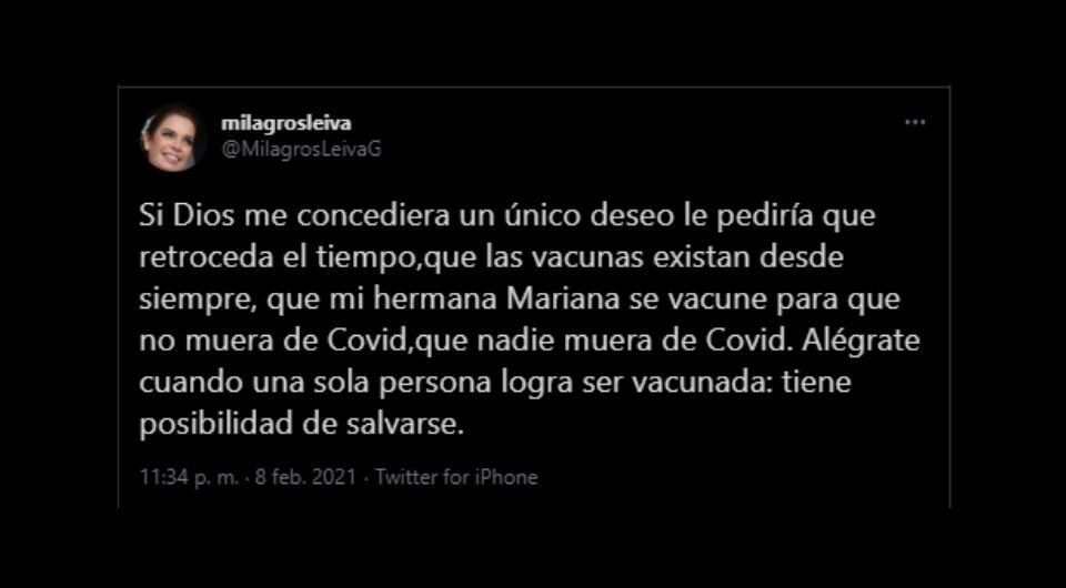 Milagros Leiva se emocionada por llegada de vacunas