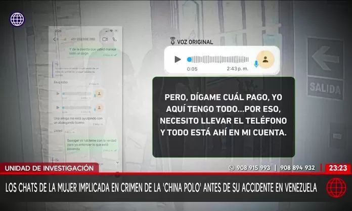 Revelan chats de mujer implicada en crimen de China Polo. Foto: América noticias