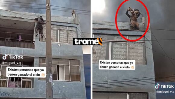 Trome | La Victoria: hombre sube edificio como el “Hombre araña” para salvar perritos de incendio