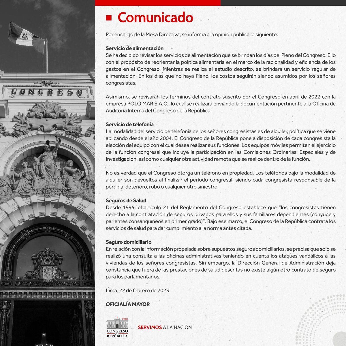 Comunicado del Congreso anuncia varios puntos que fueron criticados recientemente desde diversos frentes.