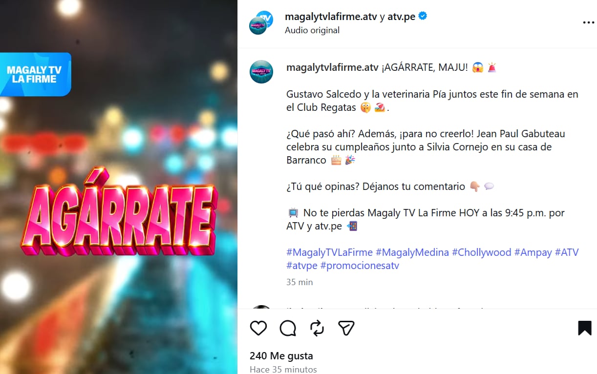 Gustavo Salcedo y María Pía Vallejos captados en club pese a viaje con Maju Mantilla.
