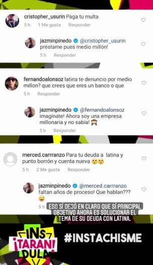 Jazmín Pinedo contesta a quienes le piden que le pague a Latina. Foto: Instarándula