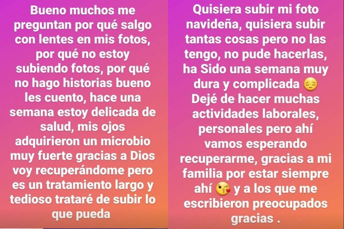 Karla Tarazona y su mensaje sobre su estado de salud. (Instagram)