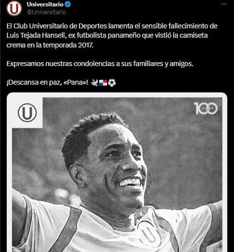 Universitario se despidió de Luis Tejada, exjugador que murió este domingo.