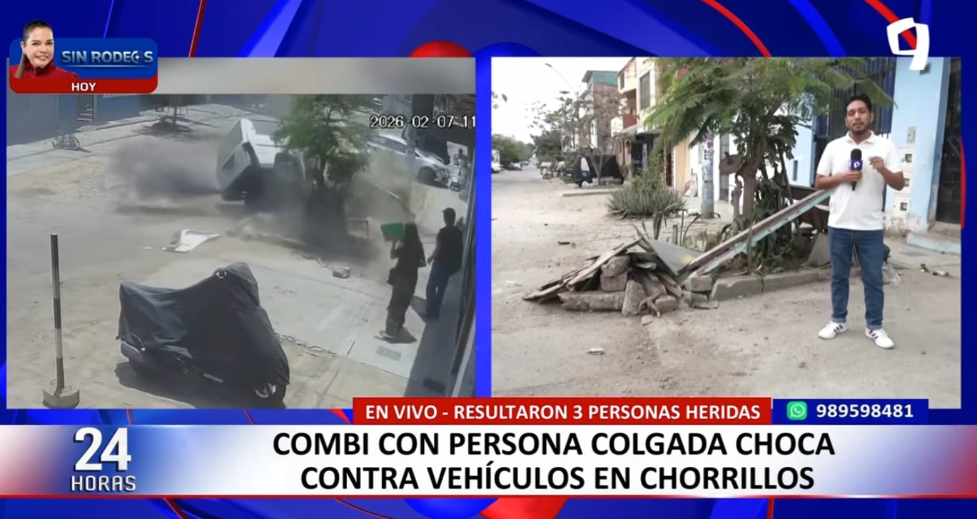 Combi descontrolada termina su trayectoria contra jardín en la avenida 24 de Julio.