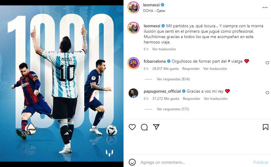 La publicación de Lionel Messi en Instagram.