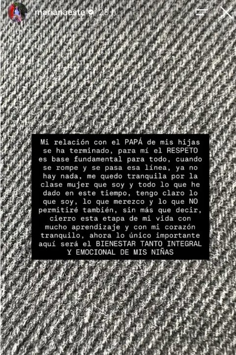 Mensaje lanzado por Marianita Espinoza sobre la ruptura con su pareja.