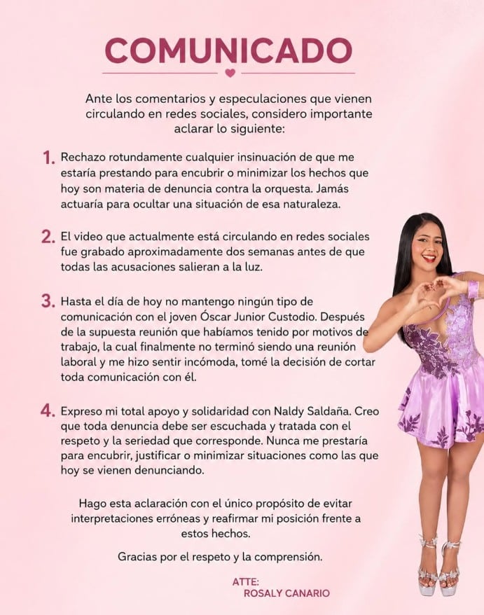 Rosaly Canario aclara video con Óscar Junior y revela que la hizo sentir incómoda.