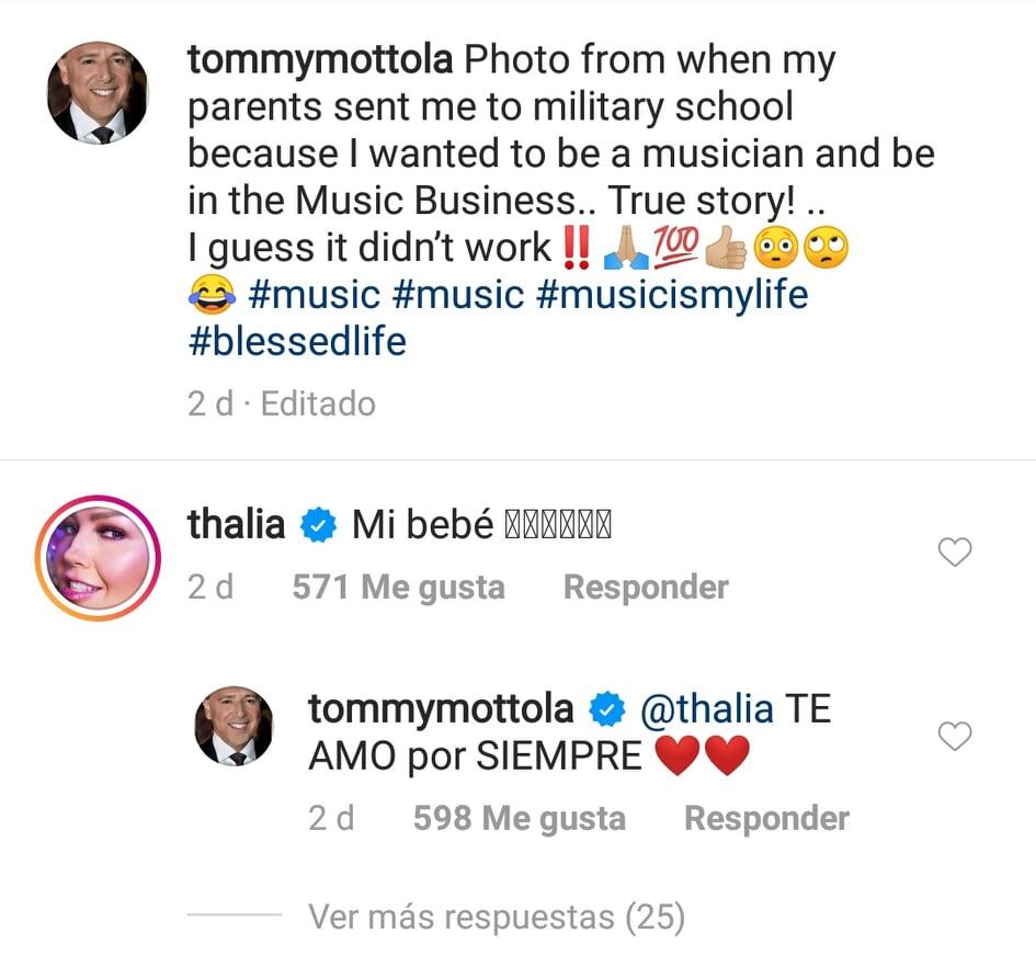 Thalía y Tommy Mottola intercambian mensajes de amor en redes sociales. (Foto: Instagram)